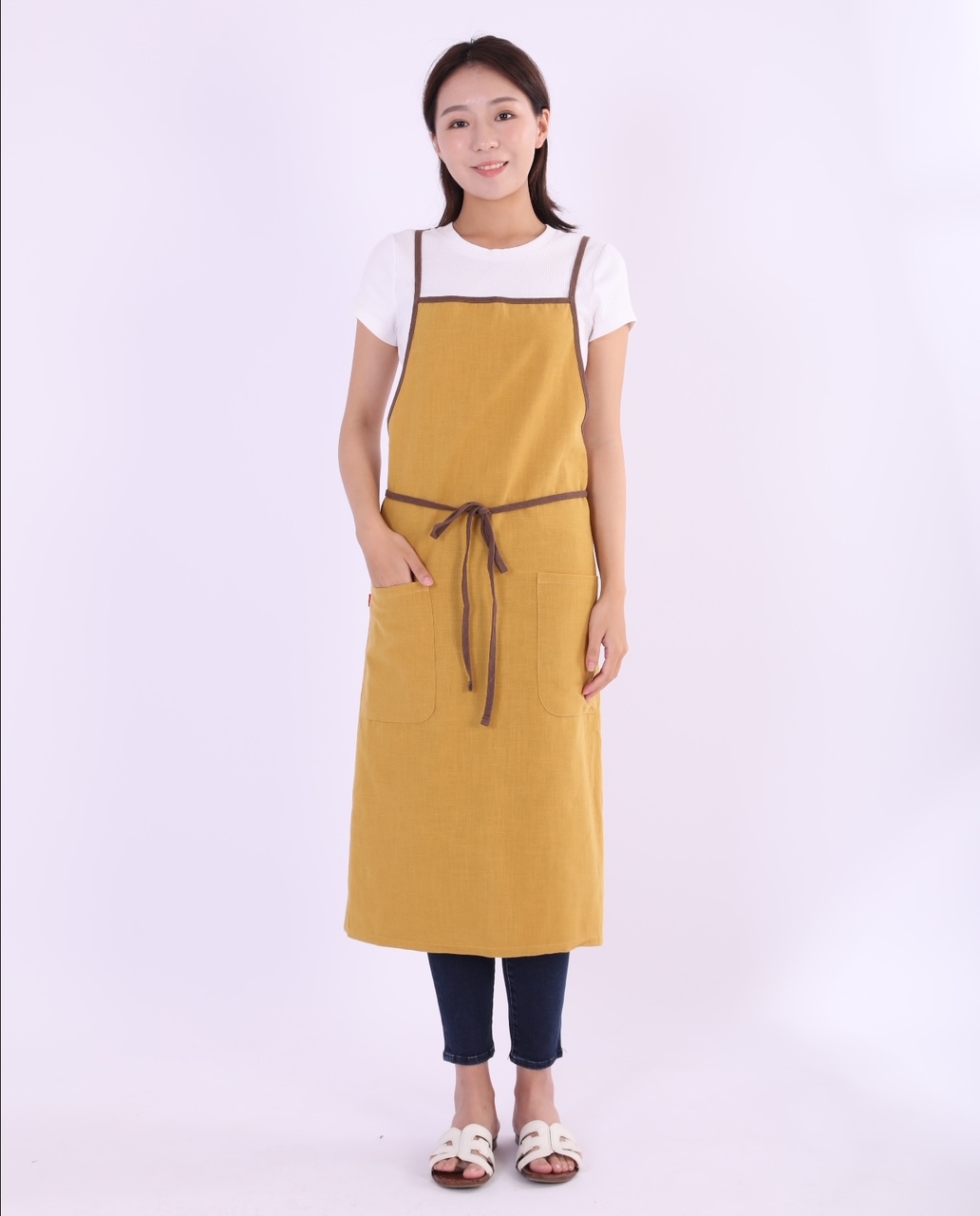エプロン リネン コットン エプロン 肩掛け X型 シンプル カフェ風
