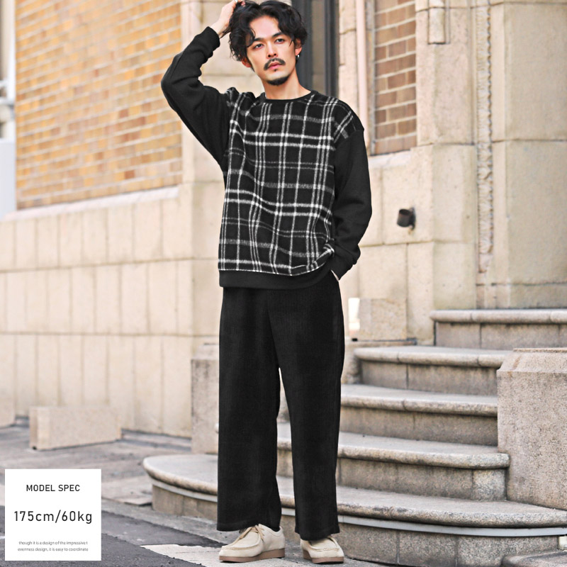 トレーナー メンズ スウェット 裏起毛 チェック柄 フリース 切替 暖か