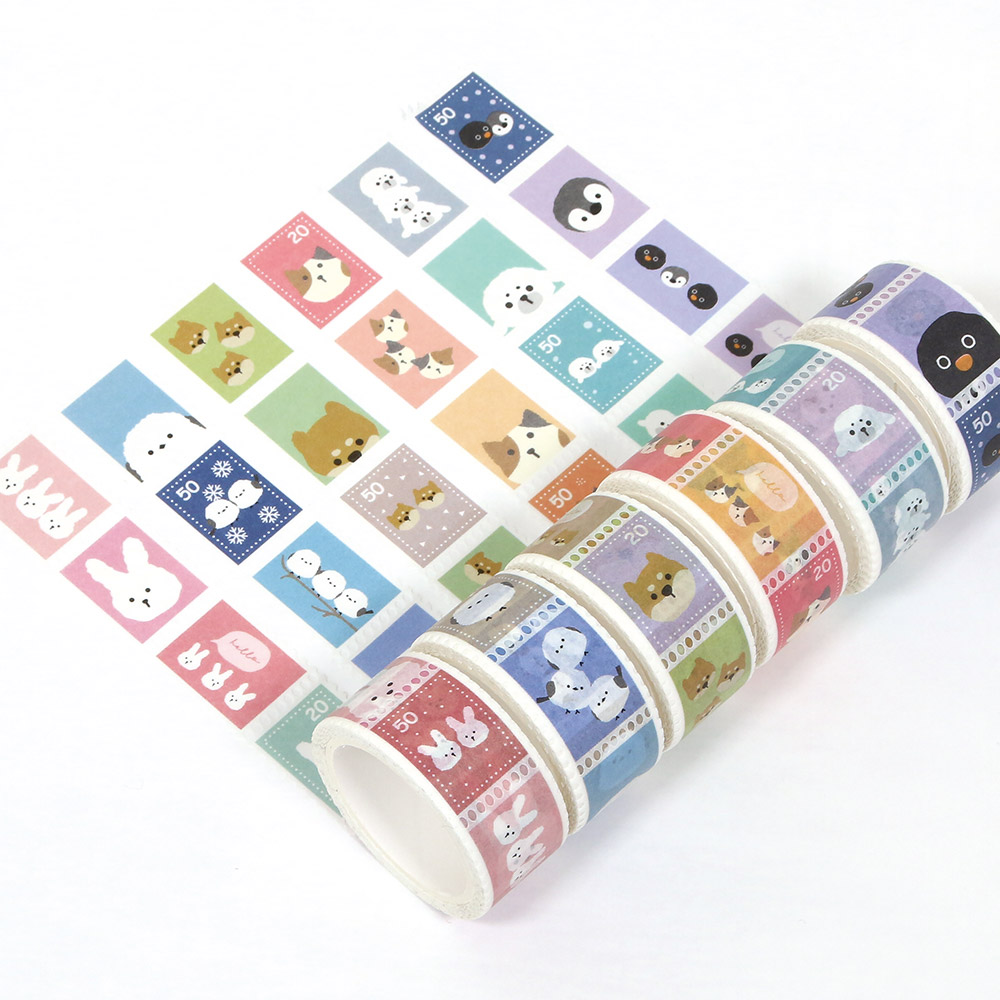 トリオ／切手型マスキングテープ どうぶつ柄 アニマル柄 うさぎ