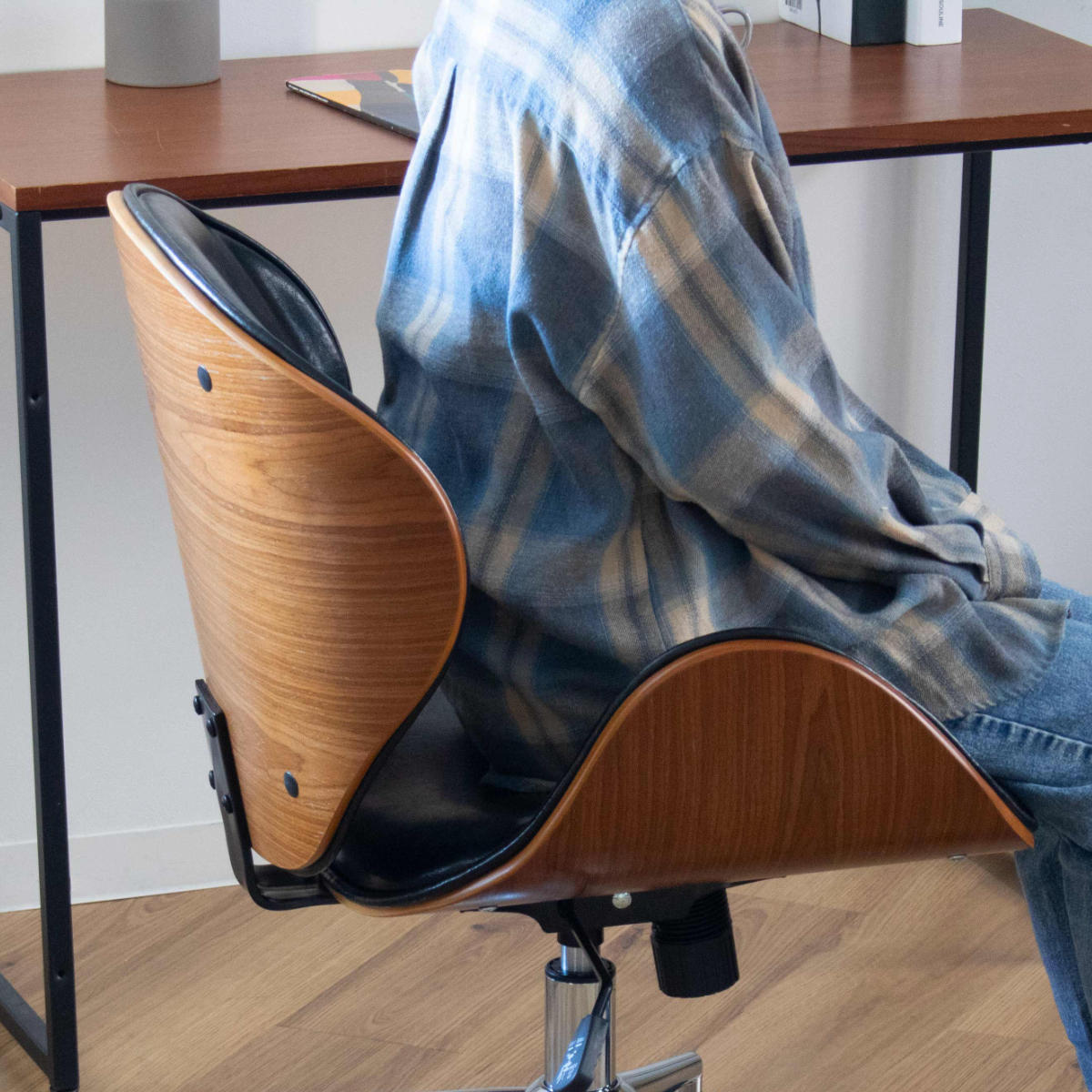 オフィスチェア 座面高42.5〜50.5cm 回転 昇降式 レザー調 ミッド