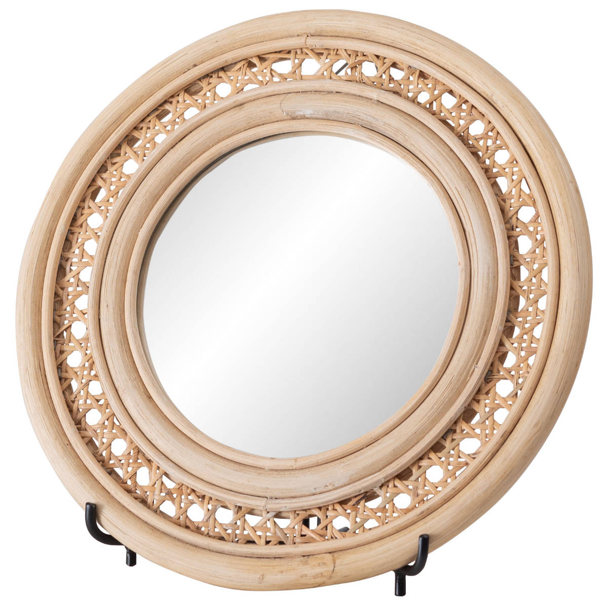 東谷 ウォールミラー ラタン スタンド付 27×24cm （ ミラー 壁掛け