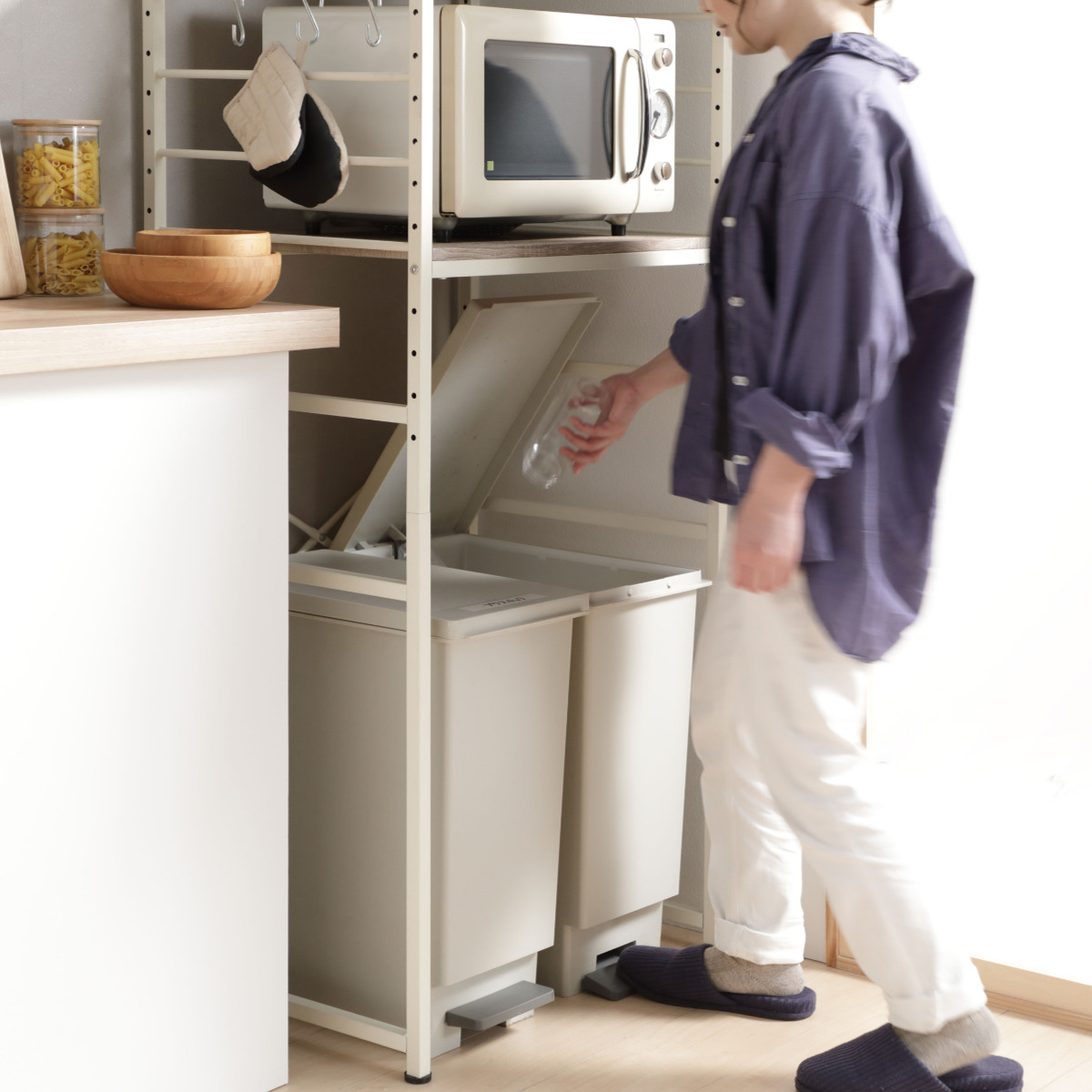 弘益 ゴミ箱上 レンジラック 幅64cm 可動棚 フック付 Like Vintage