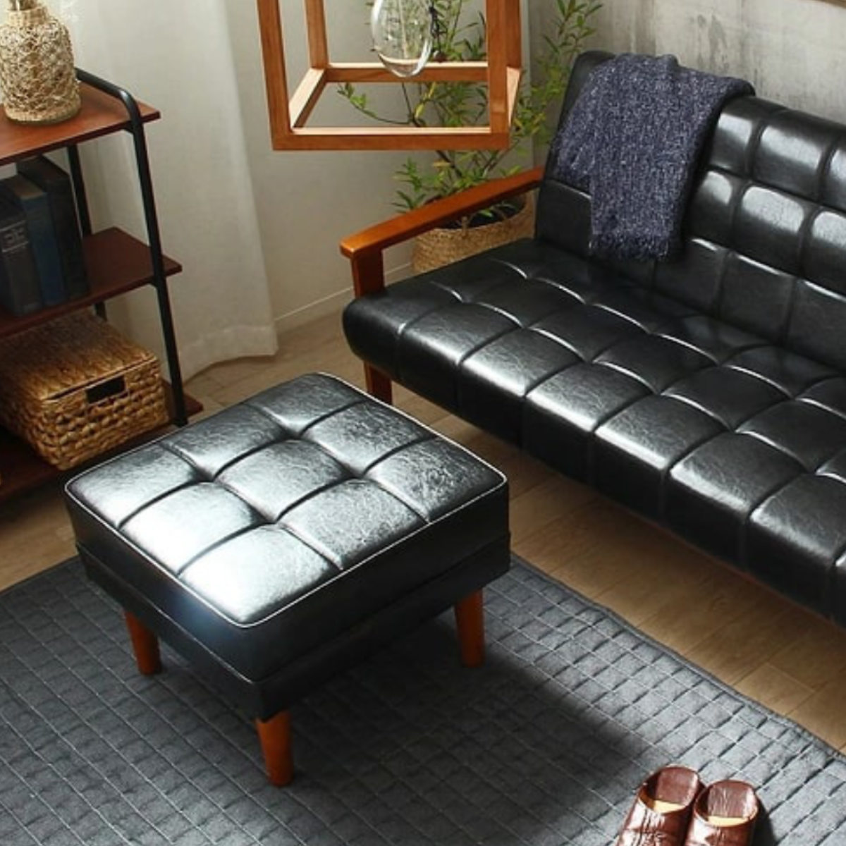 岩附 オットマン 高さ40cm レザー調 木製 （ チェア スツール 1人掛け