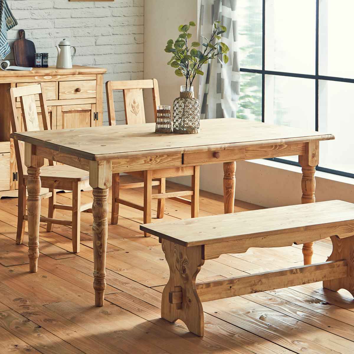 ダイニングテーブル 幅150cm 4人掛け 天然木 カントリー調 （ 木製