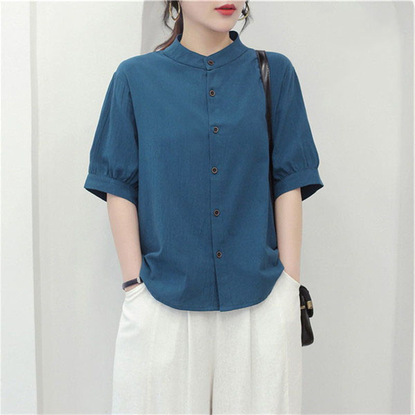 綿麻 リネン シャツ ブラウス レディース 半袖 麻混 トップス 大きい