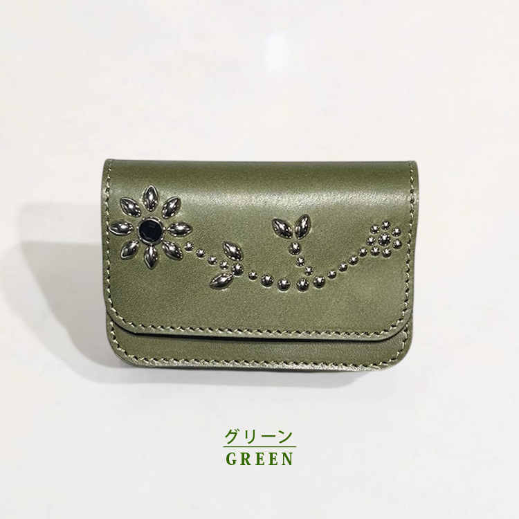 日本製 栃木レザー 正規品】フラワー スタッズ ショート トラッカー