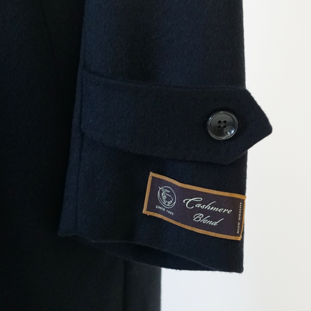 カシミヤブレンド ステンカラー ハーフコート 紺 メンズ ウール