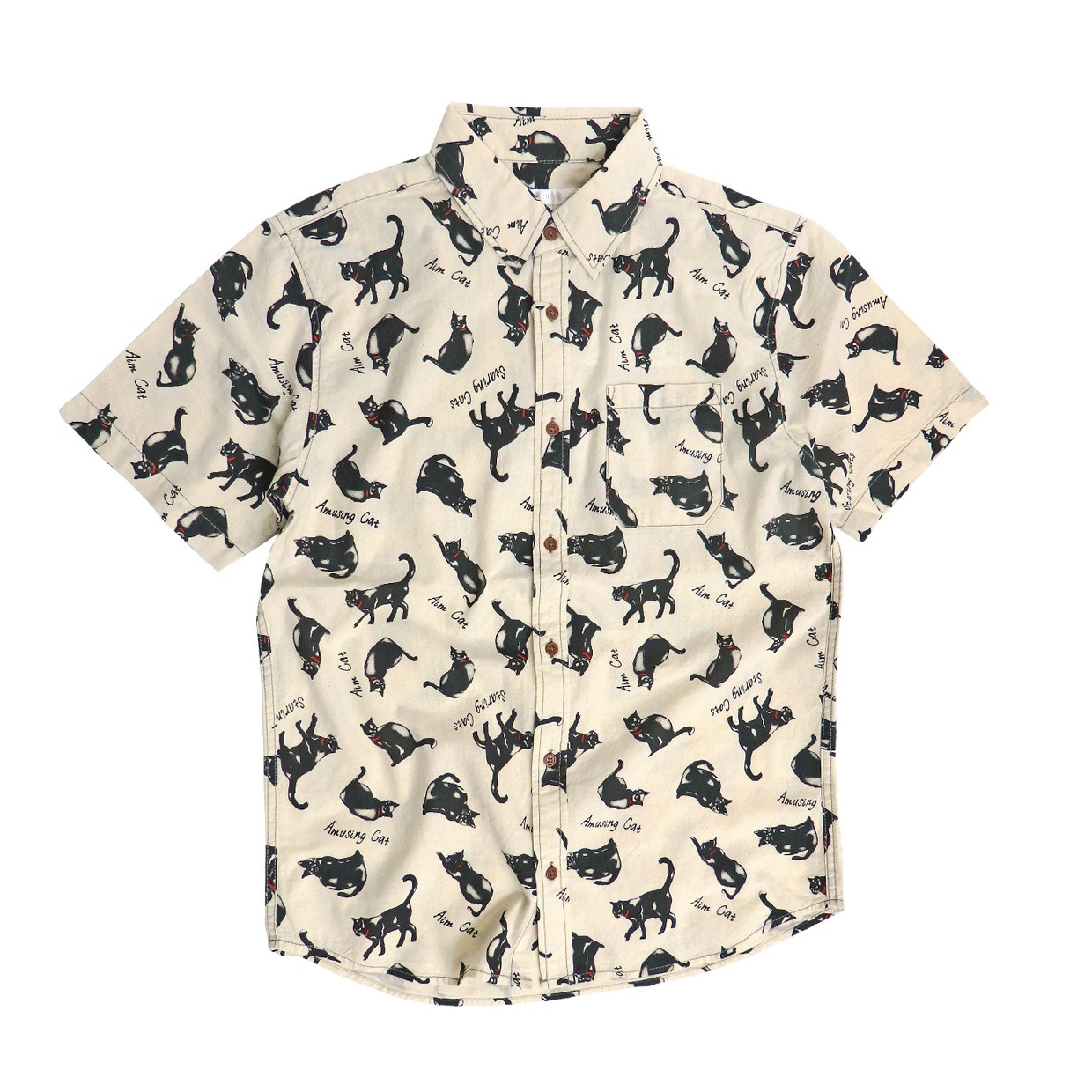 POWER TO THE PEOPLE シャツ 総柄プリント 半袖シャツ メンズ 猫 鳥