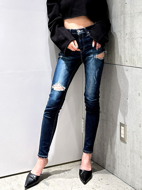 GYDA（ジェイダ） デニム パンツ ミドルウエストSIDE RIPPED スキニー