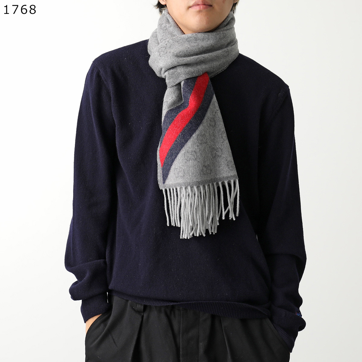 GUCCI（グッチ） マフラー 570603 3G200 メンズ GGロゴ フリンジ