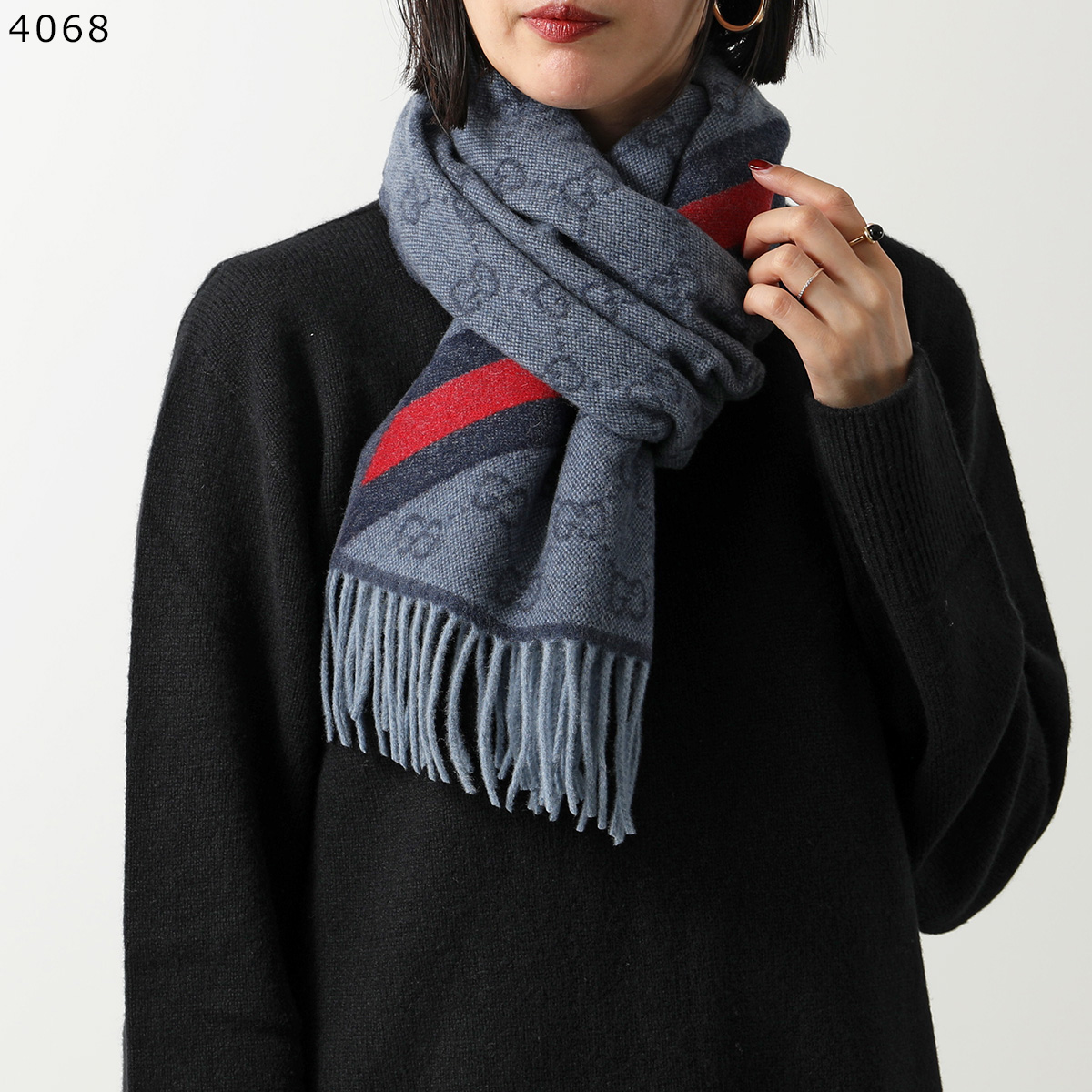 GUCCI（グッチ） マフラー 570603 3G200 メンズ GGロゴ フリンジ