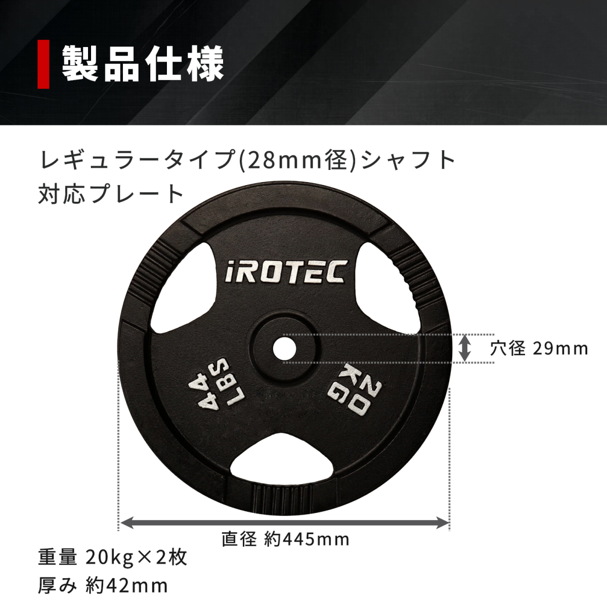 IROTEC（アイロテック） バーベル プレート アイアンプレート20KG [2枚