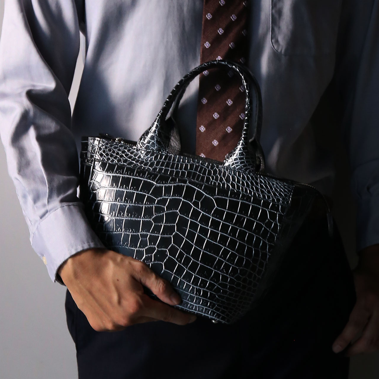 クロコダイル ミニトートバッグ メンズ 日本製 本革 ショルダー 2WAY