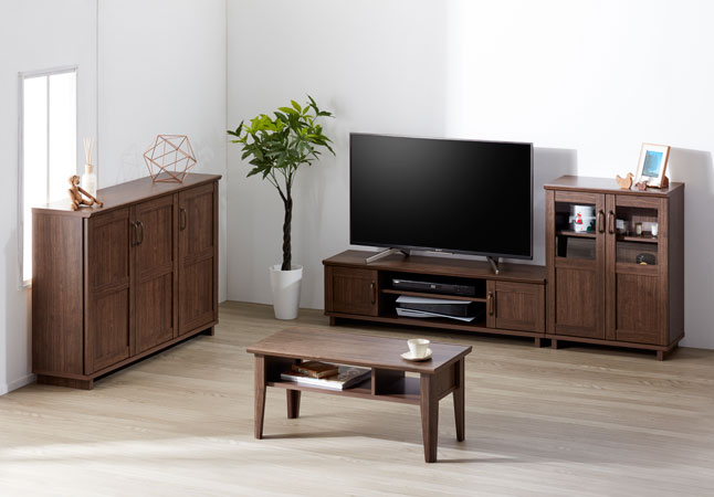 キャビネット ガラス扉収納 木目調 ダークブラウン 木製 幅59 高さ78