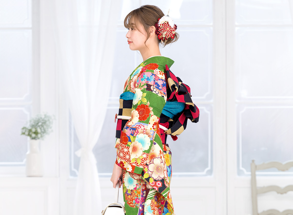 振袖 帯締め 半襟 セット 成人式 販売 日本製 8点セット 絵羽柄 緑