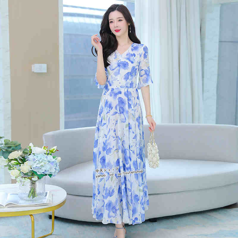 シフォンワンピースレディース 花柄 ロングワンピース ビーチ