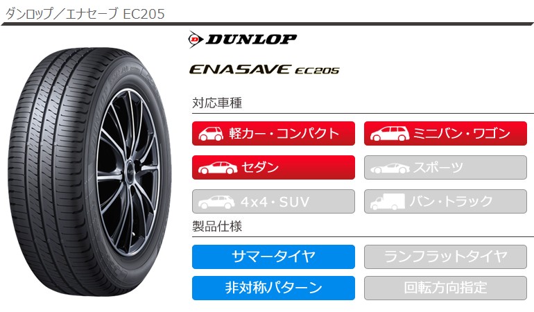 エナセーブ 4本 サマータイヤ 195/60R16 89H ダンロップ EC205 2026年3