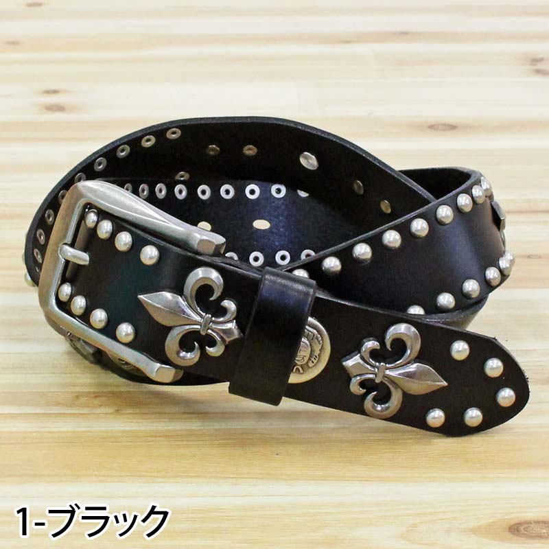 ベルト メンズ 本革 レザー ウエスタン スタッズベルト スカル