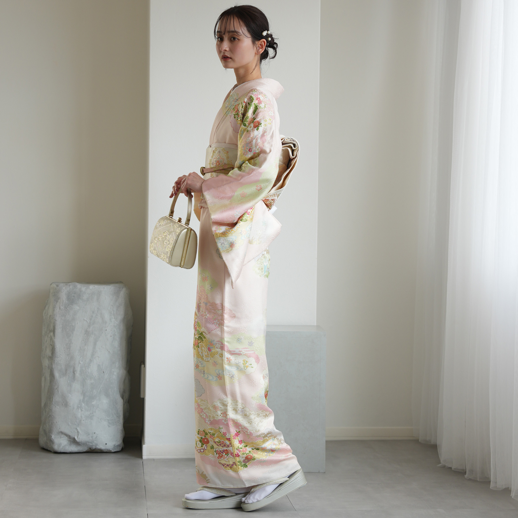 訪問着 レンタル おしゃれ 20点 フルセット 正絹 着物 花柄 ピンク系