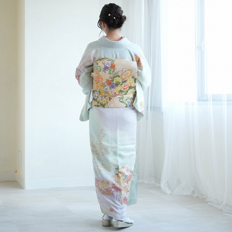 訪問着 レンタル おしゃれ 20点 フルセット 正絹 着物 花柄 水色系