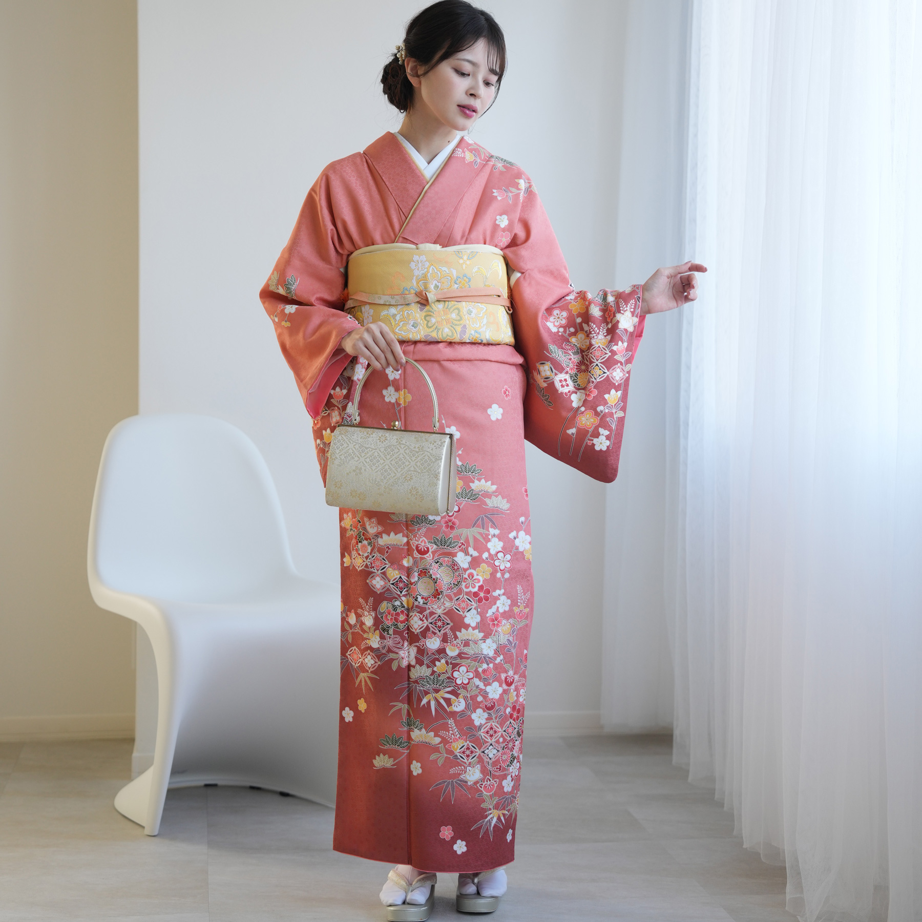 訪問着 レンタル おしゃれ 20点フルセット コーラルピンクにはんなり