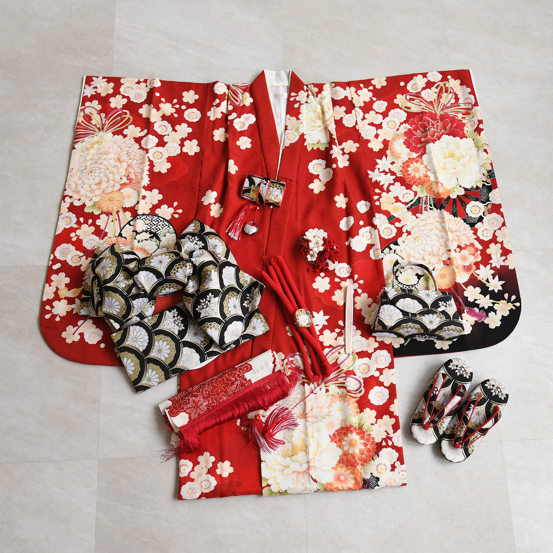 レンタル 七五三 着物 7歳 華徒然 女の子 四つ身 絵羽 古典花結びに