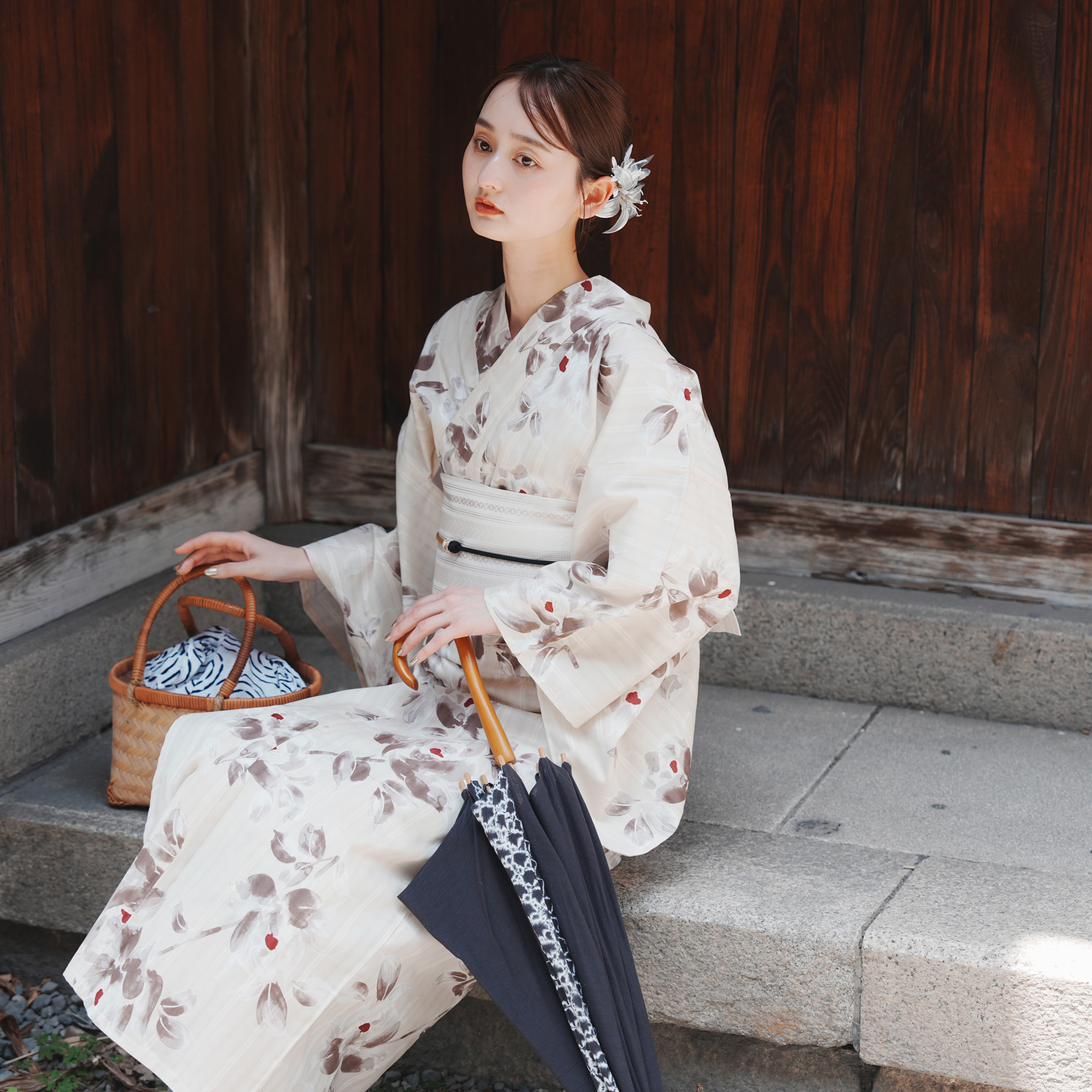 utatane×Acka.］山茶花 beige 浴衣3set ○ : 浴衣通販 utatane - 通販