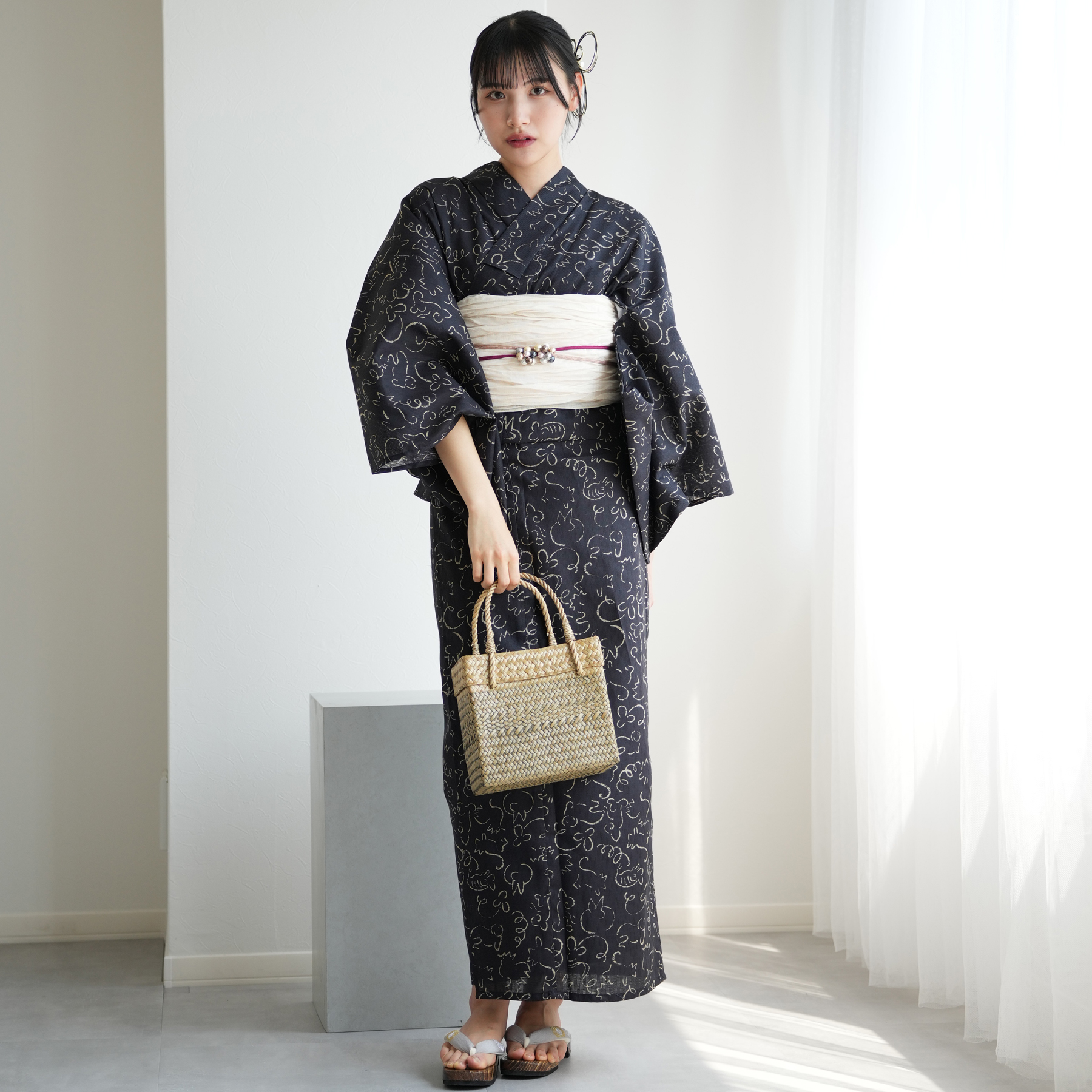 浴衣 セット レディース ニコアンティーク 高級変わり織 浴衣3点セット