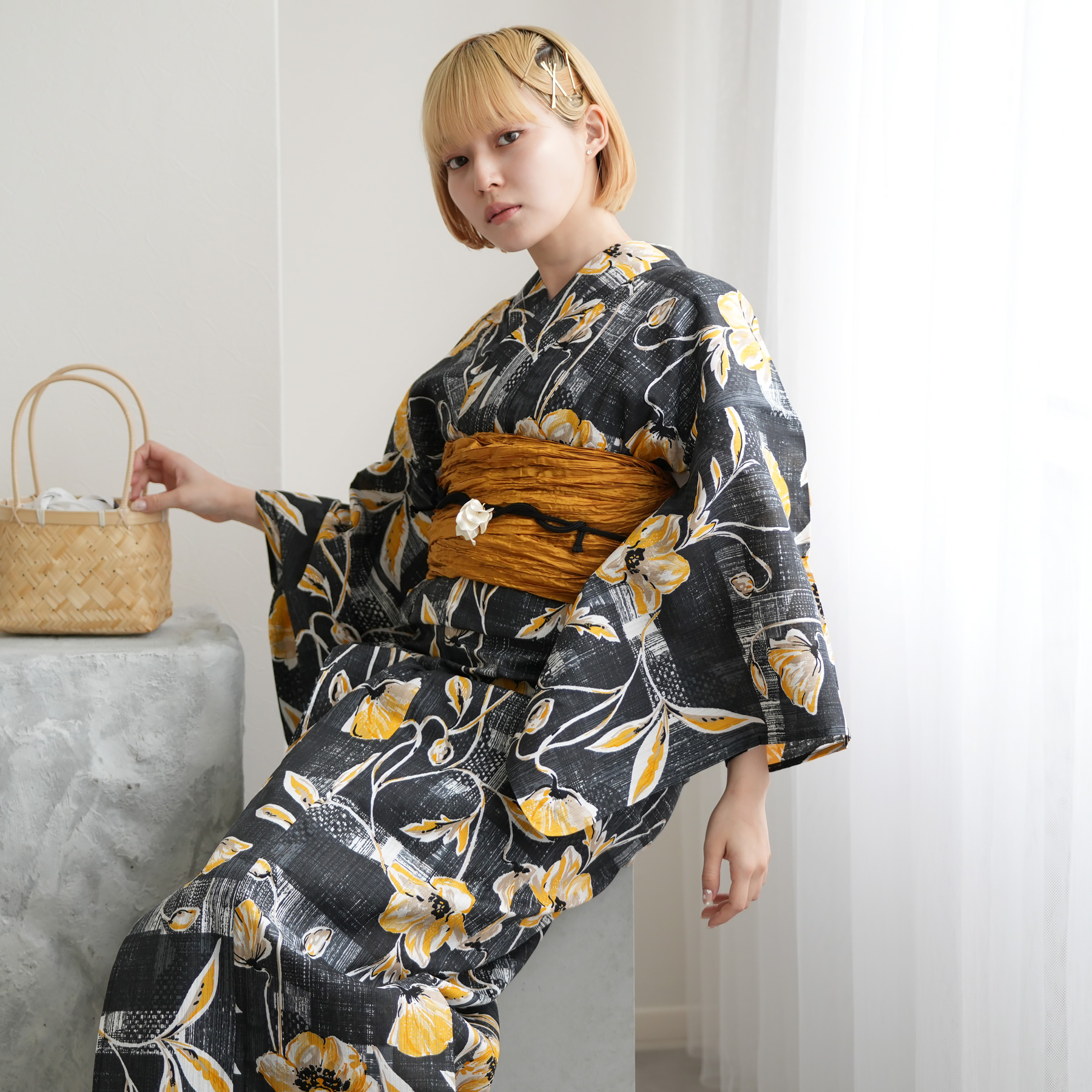 浴衣 レディース セット ニコアンティーク 高級変わり織 浴衣3点セット