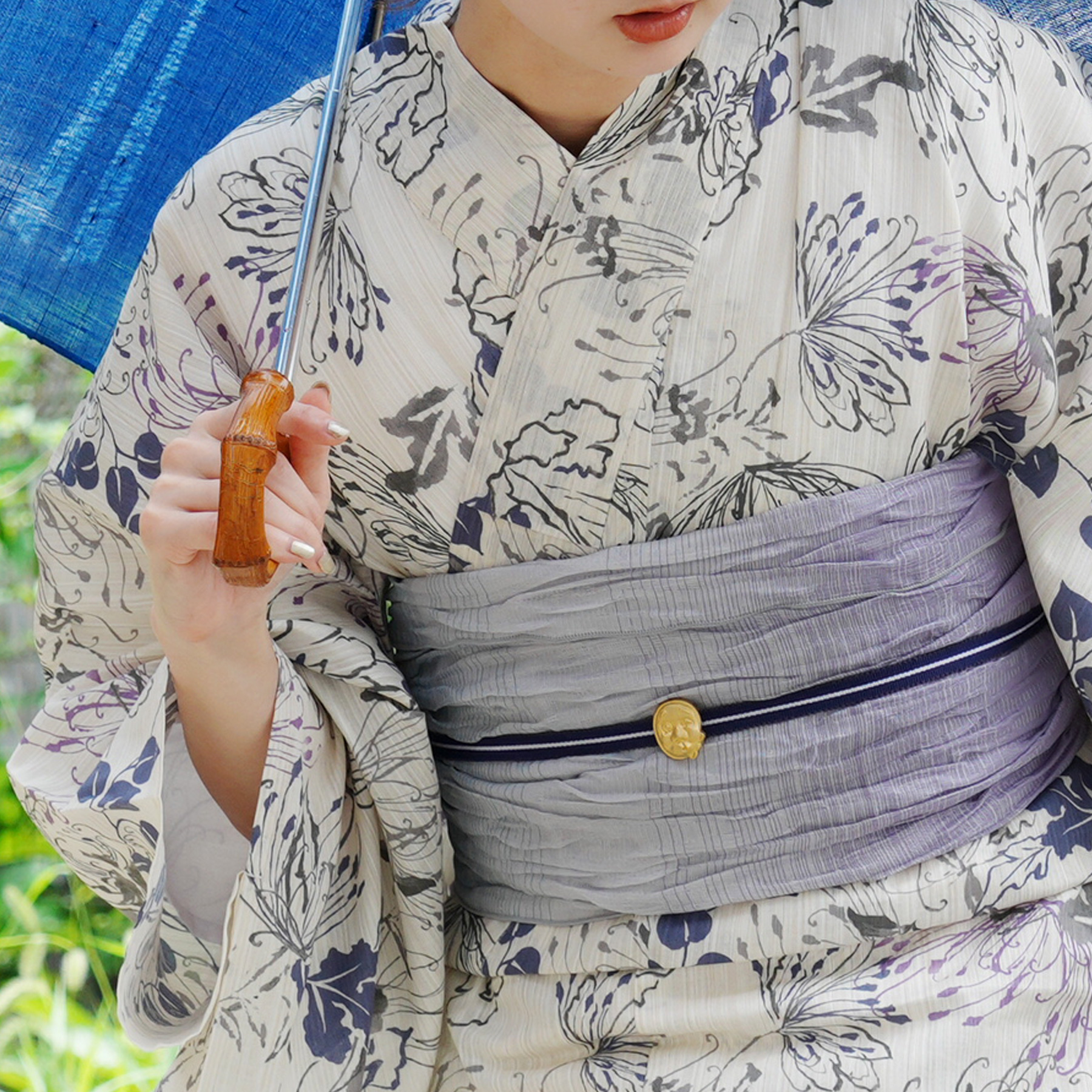 utatane オリジナルデザイン ベージュ 花柄浴衣・帯・下駄セット