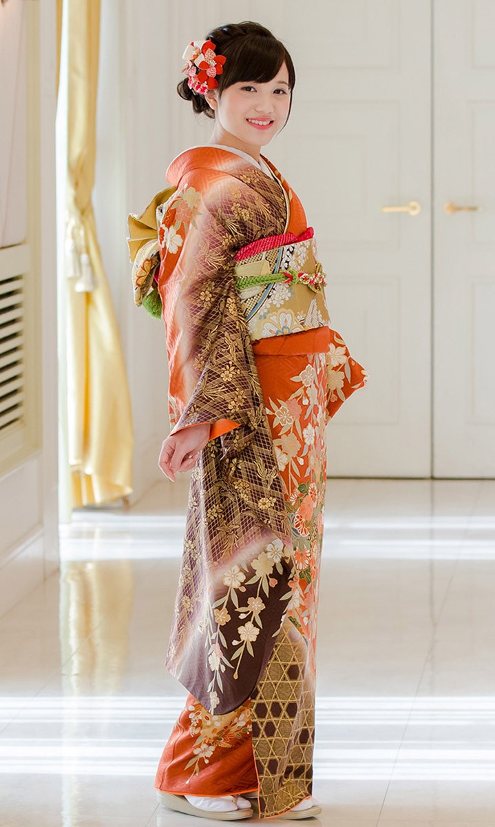 高級正絹 振袖レンタル 送料無料 FS-004 赤系 振袖 成人式 レンタル