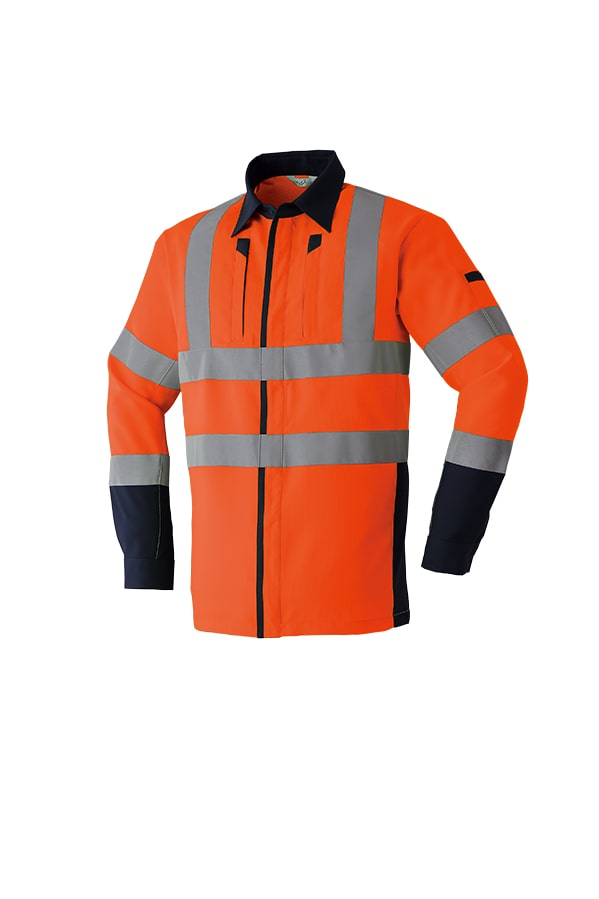 Asahicho 作業服 作業着 高視認 長袖シャツ E7874 通年 サマー素材