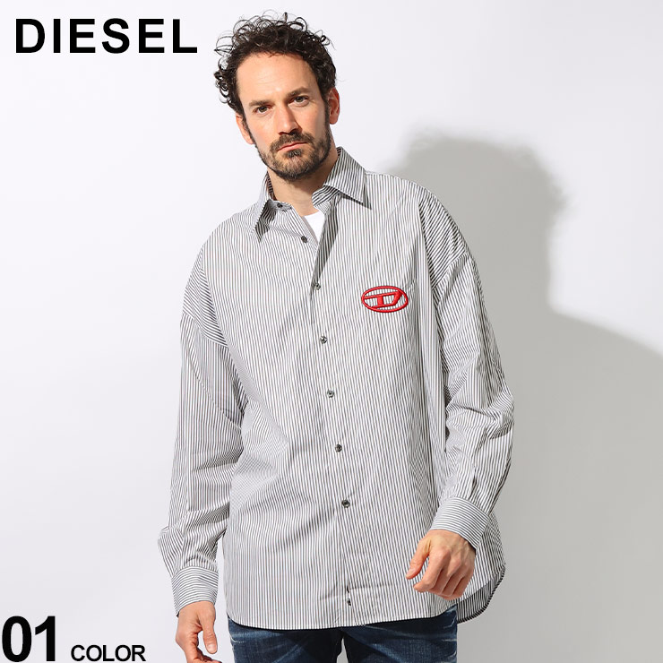 DIESEL（ディーゼル） ワンポイント Dロゴ刺繍 ストライプ柄 長袖