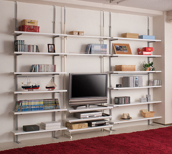 日本製 テレビ台 突っ張り シェルフ 幅89.5cm オープンラック 棚板5枚