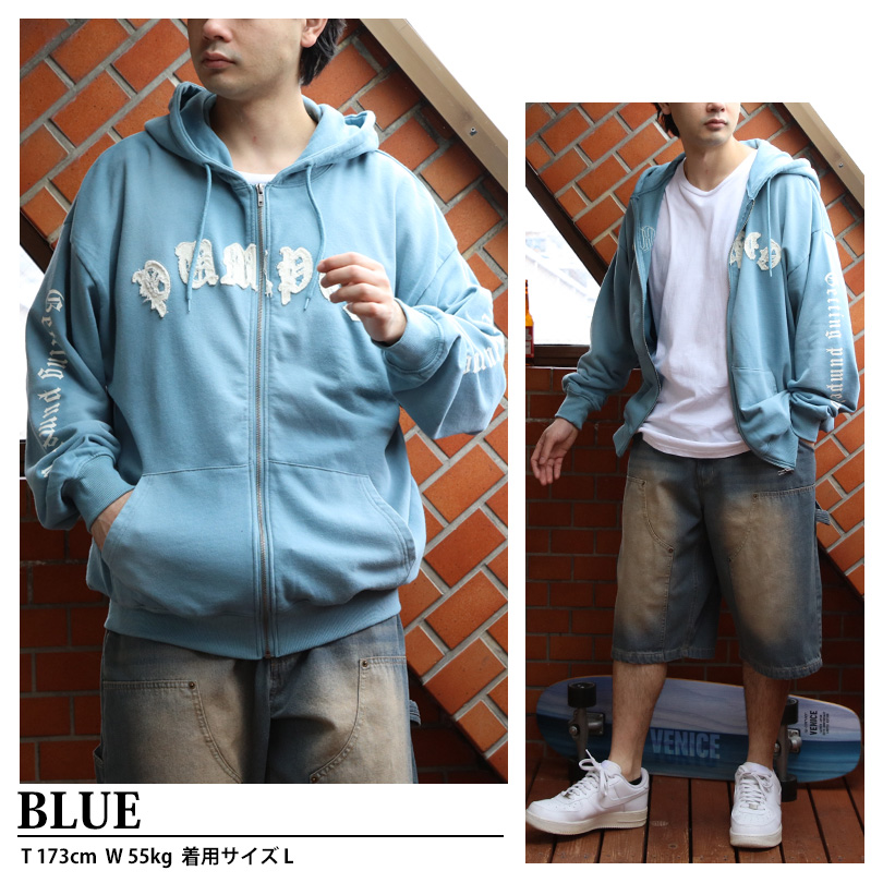 8 スプレー加工ジップパーカー メンズ グラフィック ヴィンテージ : 8