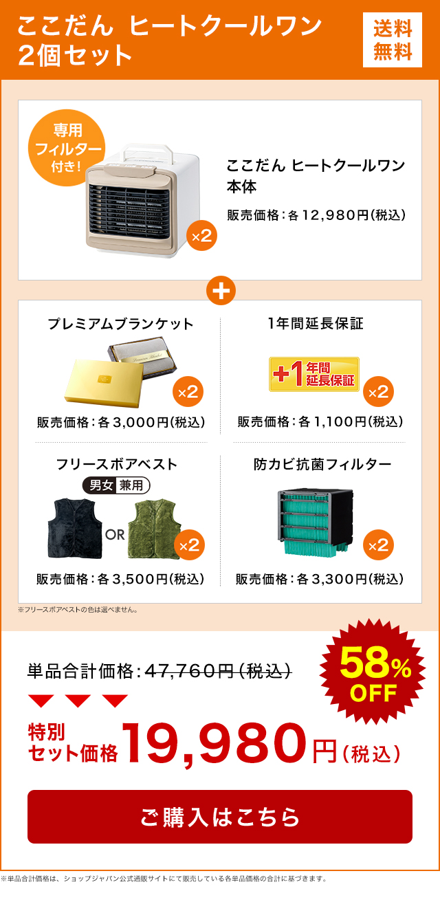 ショップジャパン（Shop Japan） ここだん ヒートクールワン 2個セット