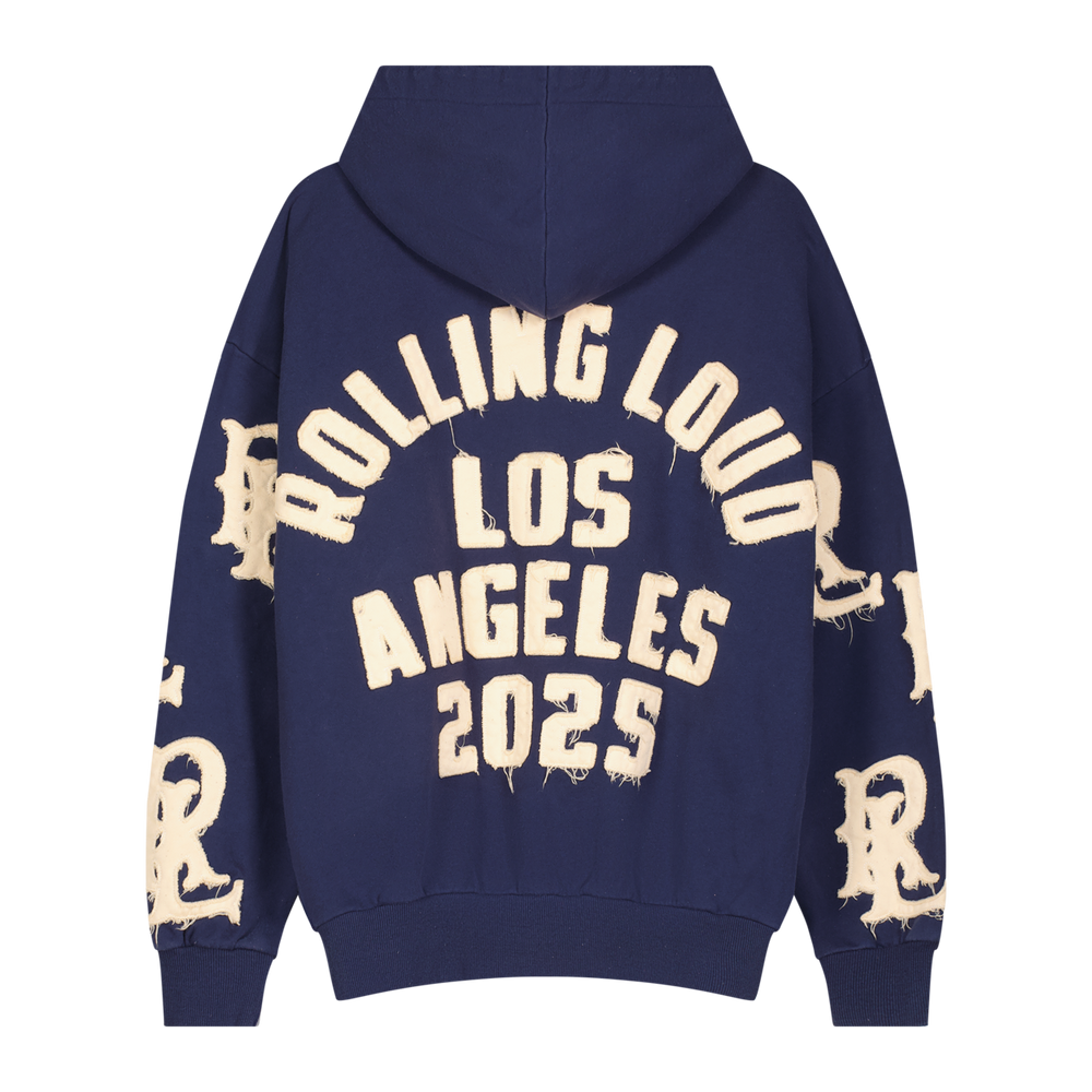 RL LA 25 Applique RLs Navy Zip Hoodie | Rolling Loud