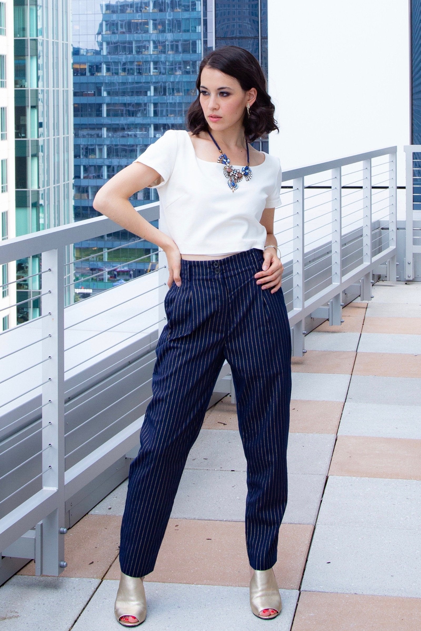 Paz Navy & Gold Striped Pants – Reina Valentina