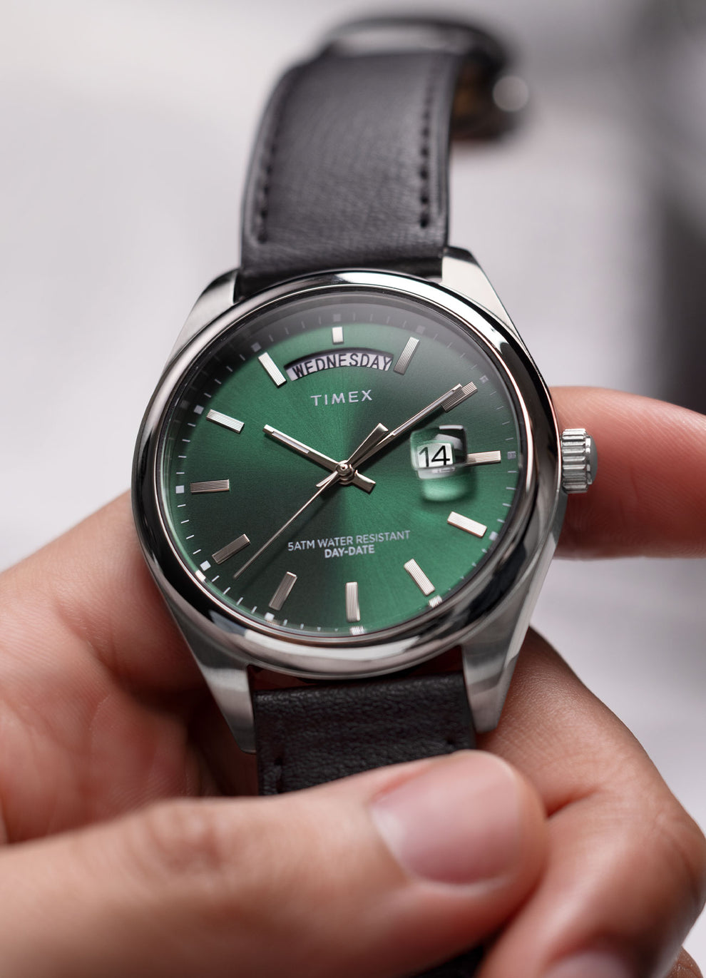 Timex Legacy Quartz Green Dial Day-Date Leather Band Watch