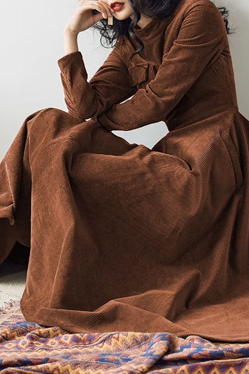 Vintage fit and flare corduroy dress women 4568 – Xiaolizi