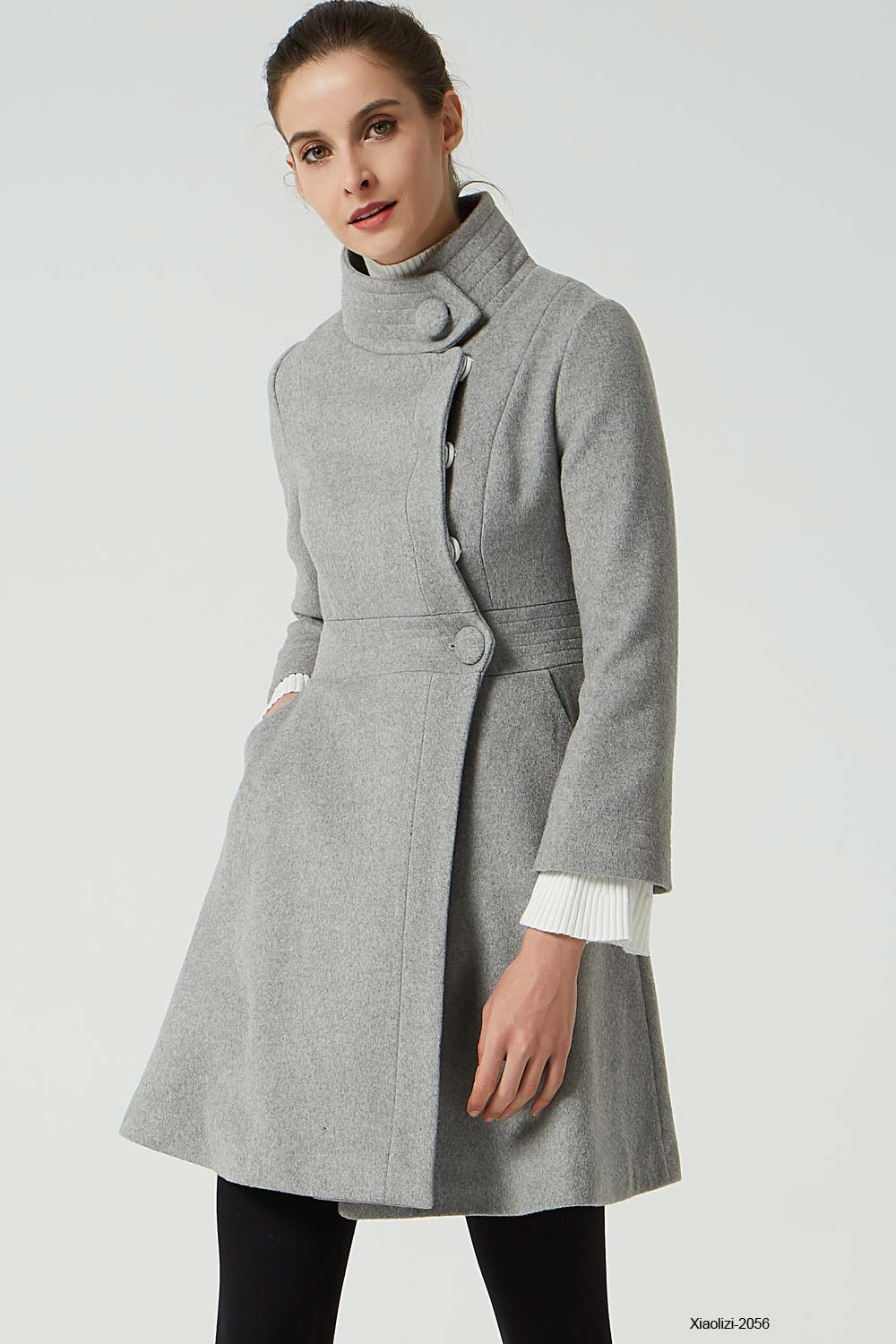 light gray wool coat, womens short winter coat 2056 – Xiaolizi