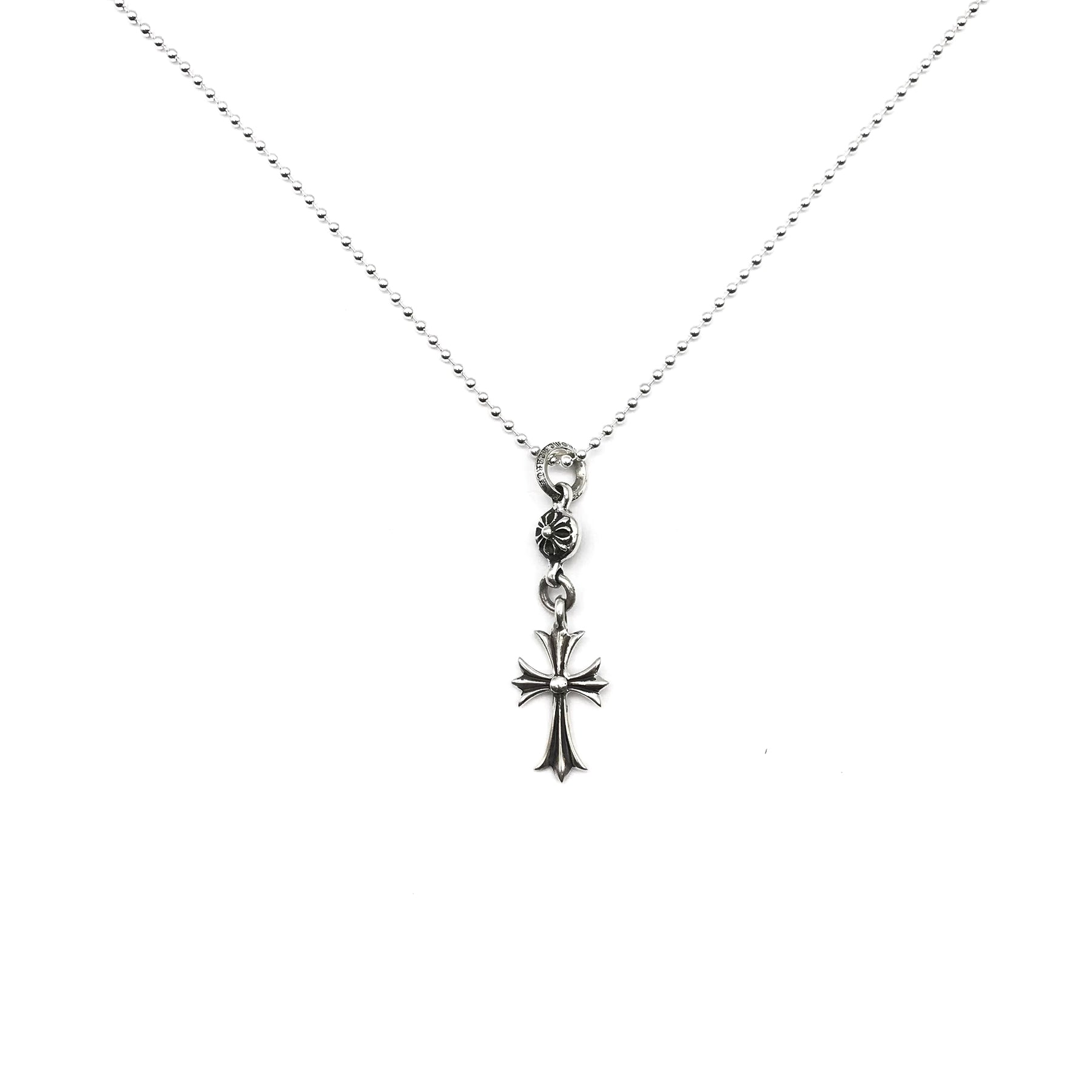 Chrome Hearts 925 Silver Ball Tiny Cross Chain ball Necklace