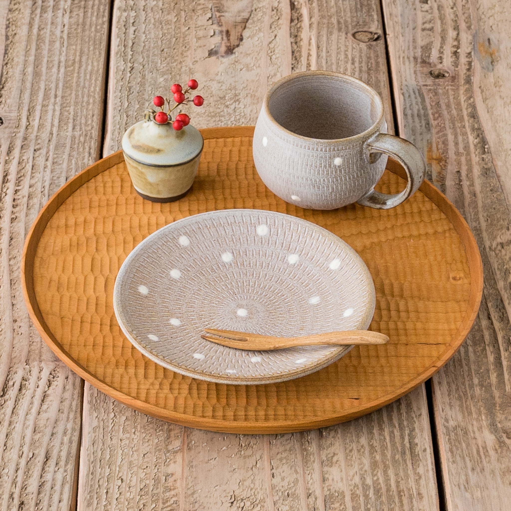 小石原焼 翁明窯元 小皿 15cm ドット マット｜和食器通販 四季折折