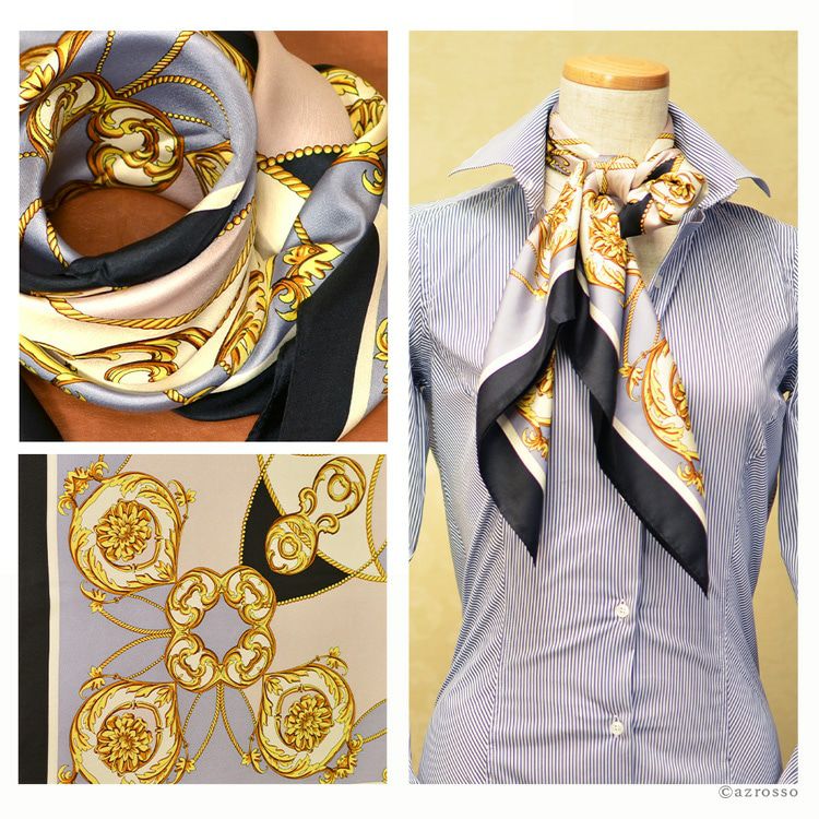 シルクスカーフ ヴィトライユ 90x90 ｜横浜スカーフ キヌフローレス