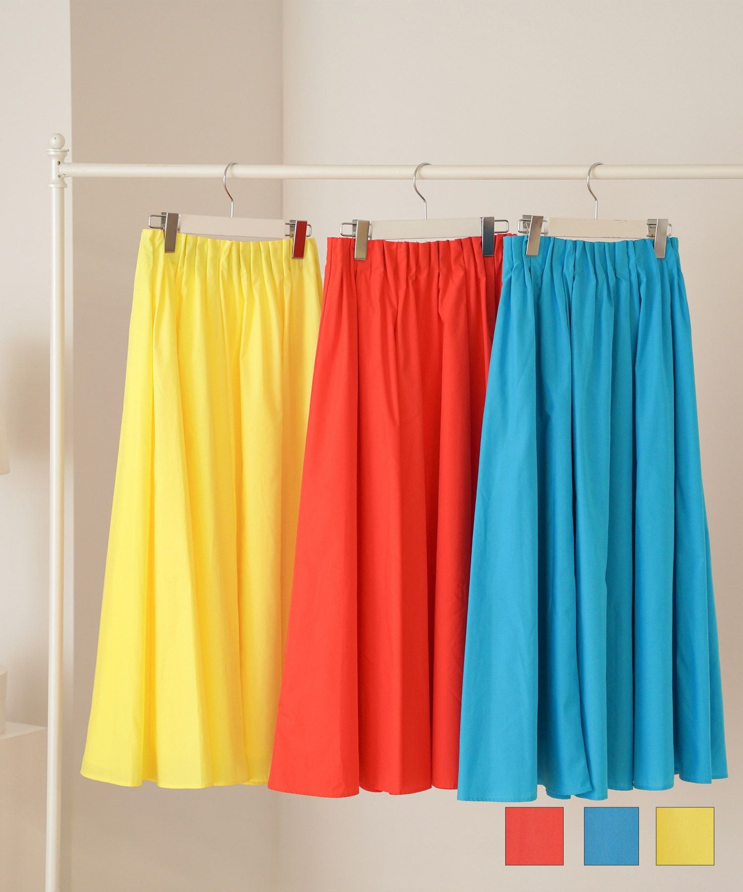 フレア ウエストタック&ゴム仕様 カラー スカート Prima Scherrer 全3