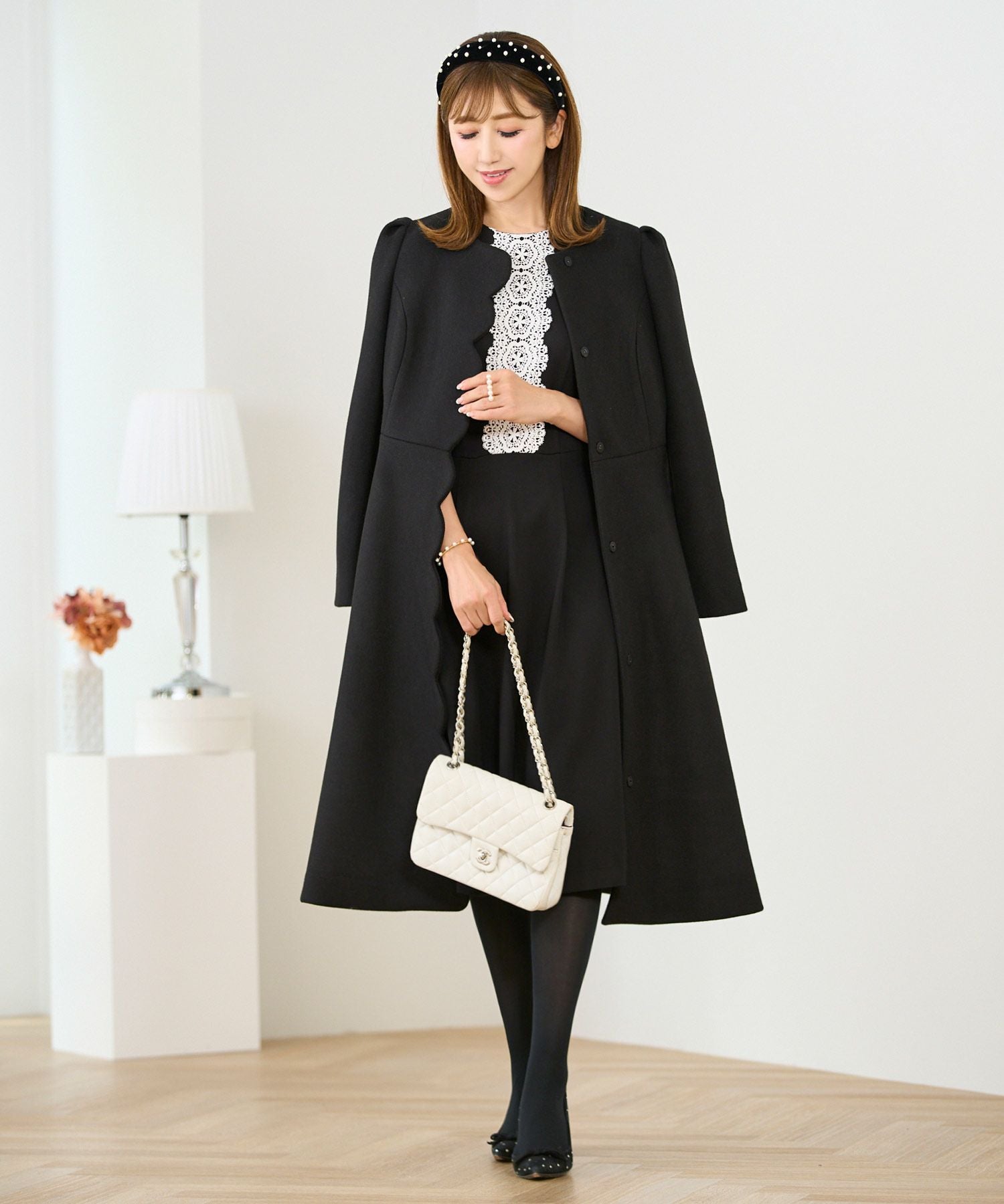 SPRING-SALE フロントスカラップ パール付き コート Prima Scherrer 全