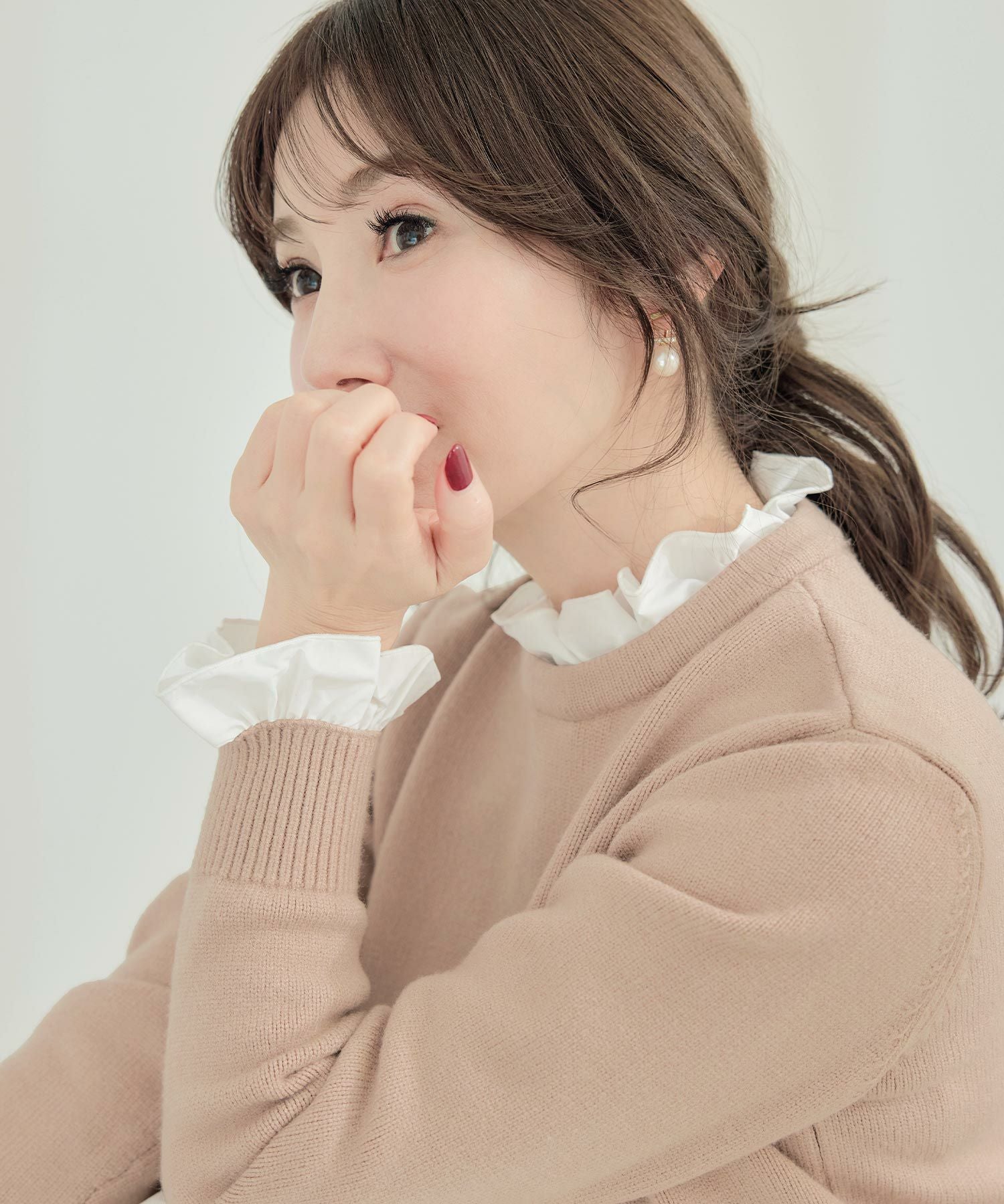 ネック 袖フリル ニット 長袖