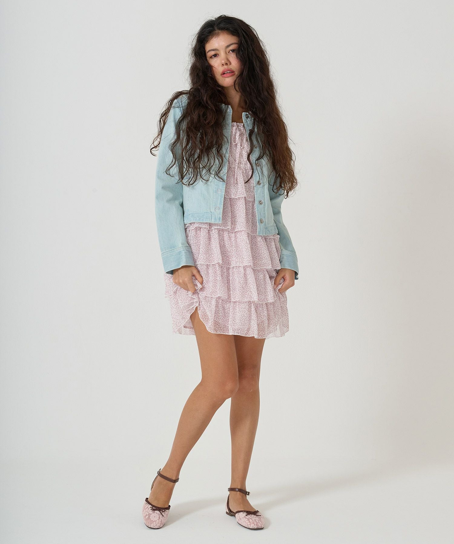 小花柄 フリルキャミワンピース｜20代、学生、休日、通学、デートに