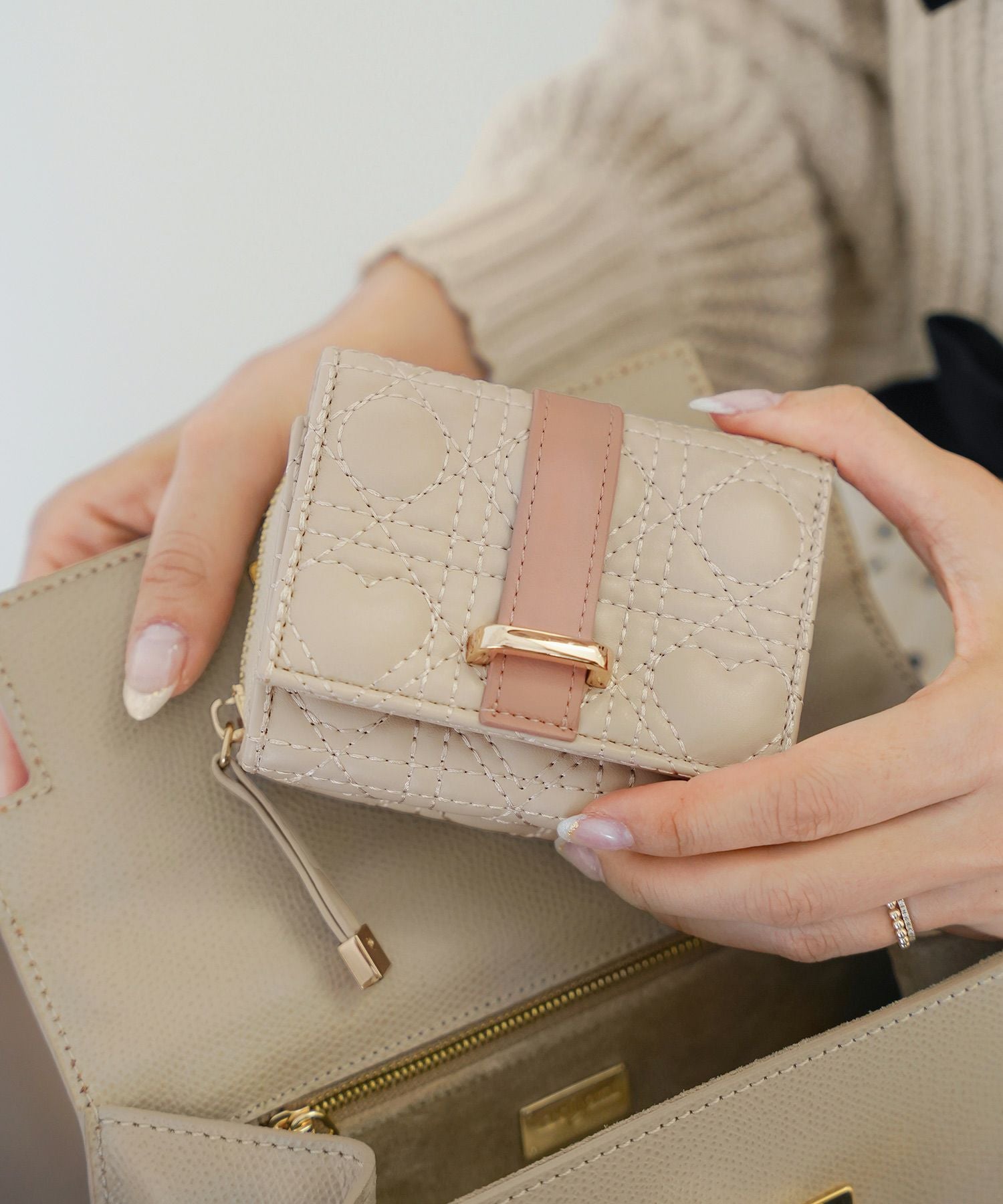 SPRING-SALE オリジナル ハートキルティング ミニ 財布 le reve