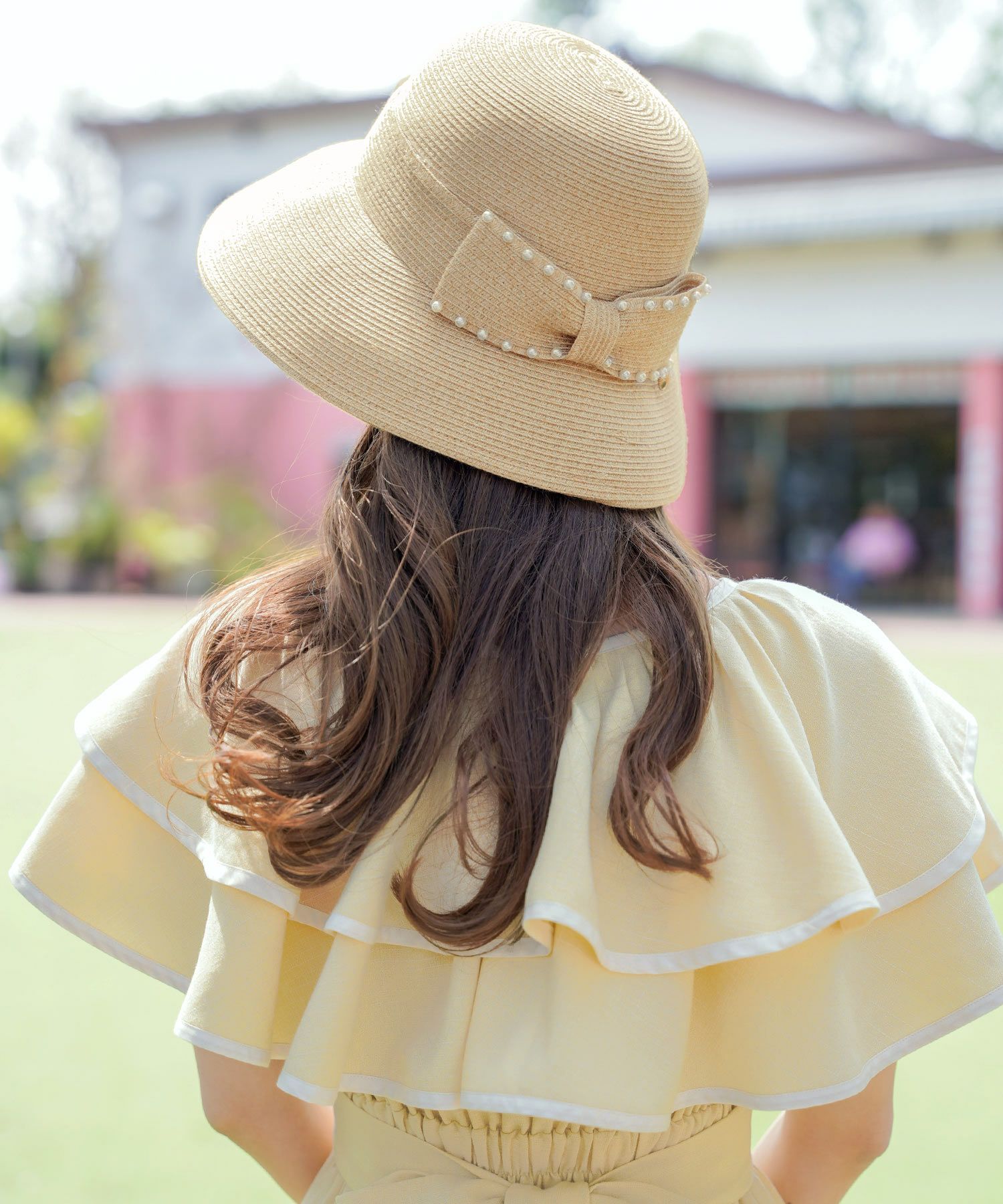 パールリボン ウォッシャブル ストローハット le reve vaniller 全3色